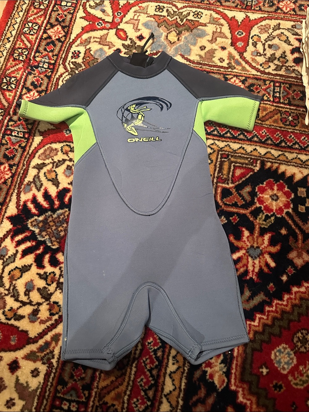 O'Neill Kids Short Sleeve Rashguard Suit in Gray and Lime